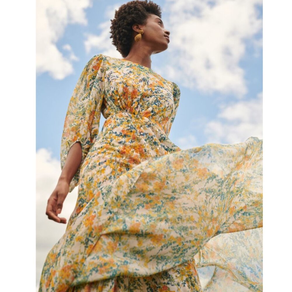 Sachin & Babi Size 6 Bianca Yellow Orange Blue Green Floral Gown Long Maxi Dress - Picture 2 of 4
